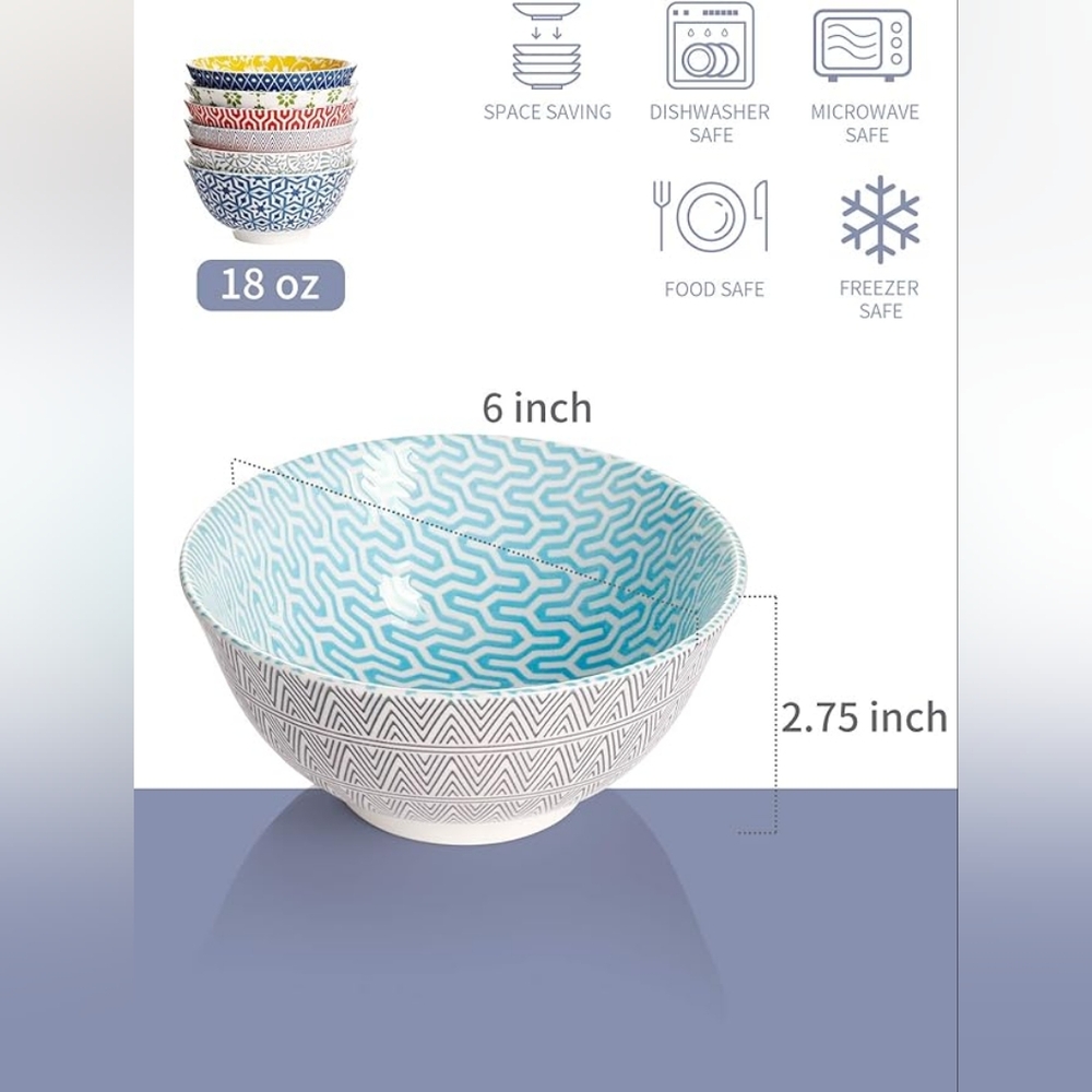Amazingware Porcelain Salad Bowls 18 Ounce Cereal, Soup, Salad Pasta, set of 3 - Picture 12 of 12
